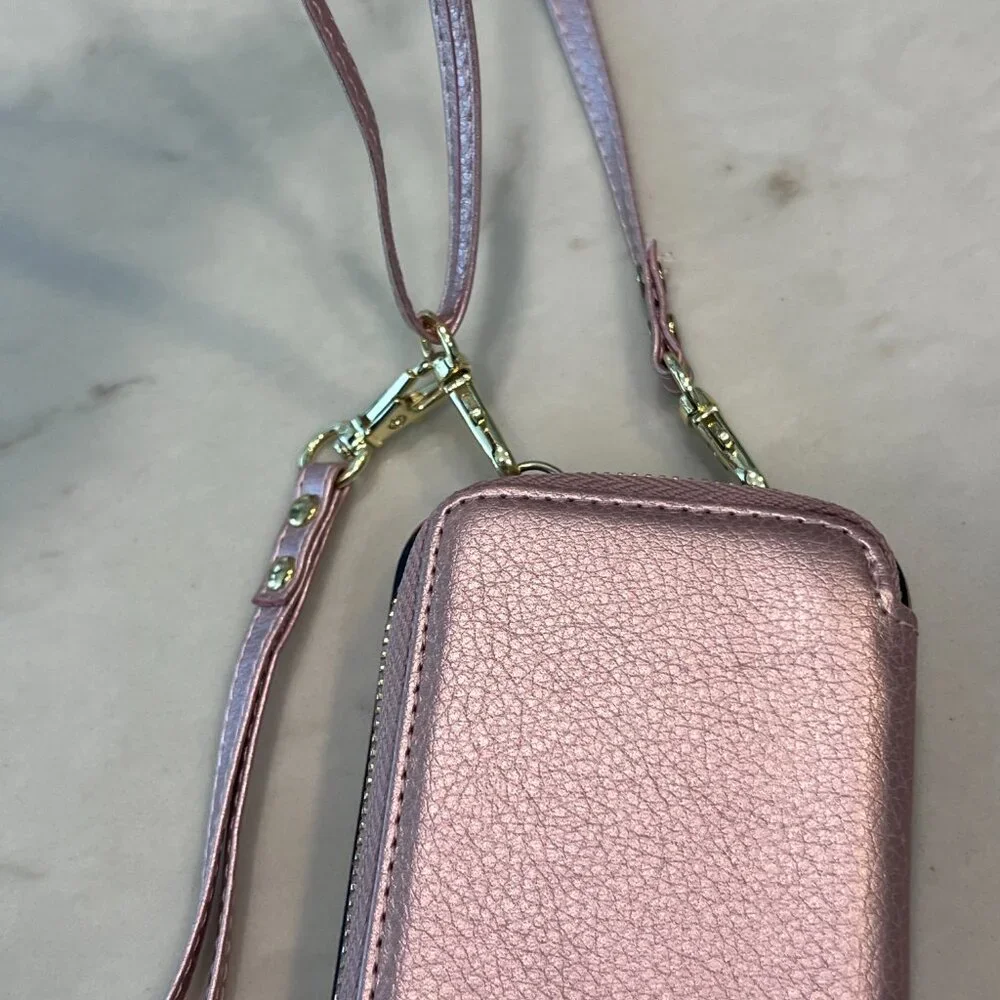 Pink‎ Metallic Wallet Crossbody Phone Case with Card Holder & Zipper 6.25